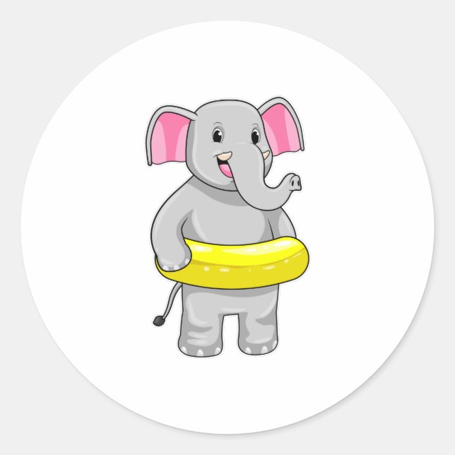Sticker Rond Eléphant à nager avec Lifebuoy (Devant)