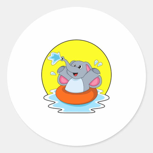 Sticker Rond Eléphant à nager avec Lifebuoy (Devant)