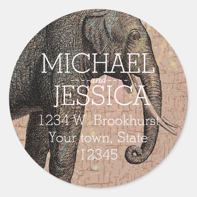 Sticker Rond Elephant Adresse personnalisée (Devant)
