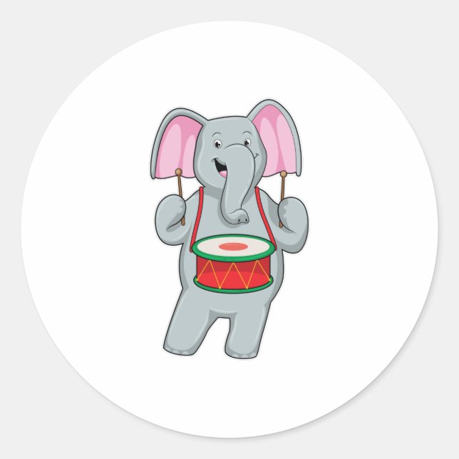 Sticker Rond Elephant at Music with Drum (Devant)