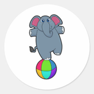 Sticker Rond Elephant au cirque avec boule de cirque