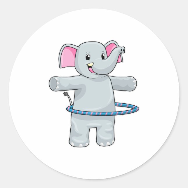 Sticker Rond Eléphant au sport avec pneus Fitness (Devant)