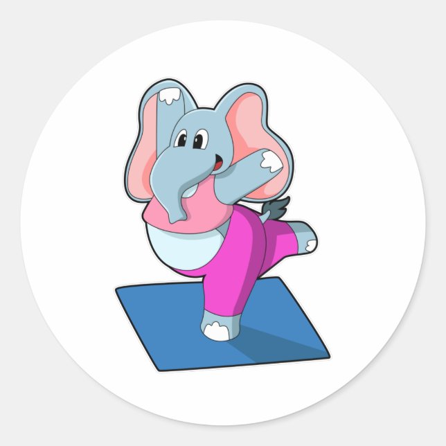 Sticker Rond Eléphant au Yoga Exercices d'étirement à debout (Devant)