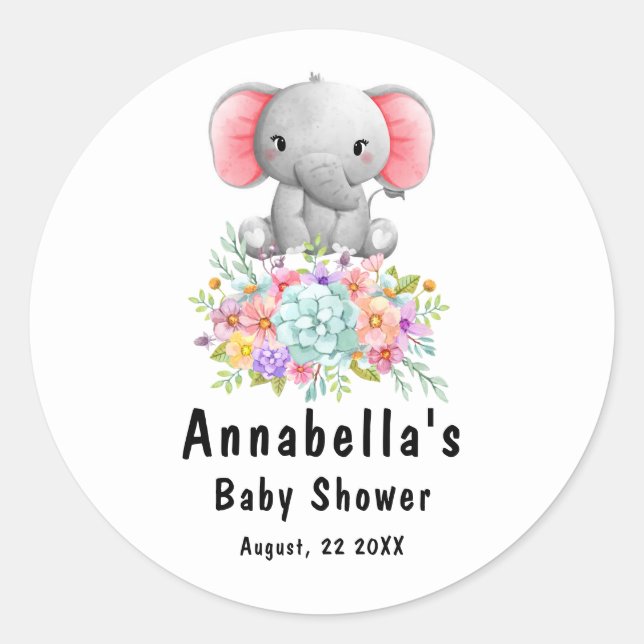 Sticker Rond Eléphant avec Baby shower de fleurs (Devant)