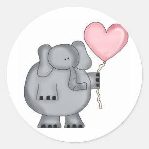 Sticker Rond Éléphant avec le ballon de coeur