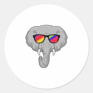 Sticker Rond Eléphant avec lunettes de soleil