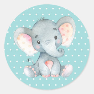 Sticker Rond Elephant Baby shower Aqua