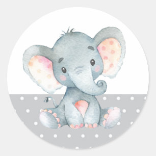 Sticker Rond Eléphant Baby shower gris
