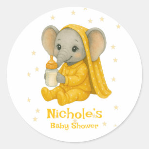 Sticker Rond Elephant bébé dans le Baby shower de pyjama jaune