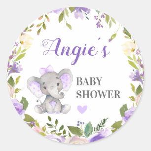 Sticker Rond Eléphant Bébé Fille Douche Lavande Purple Faveur