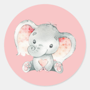 Sticker Rond Eléphant Bébé rose mignon