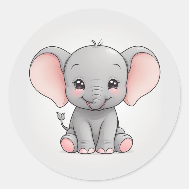 Sticker Rond Eléphant bébé souriant avec des joues blanches, ka (Devant)