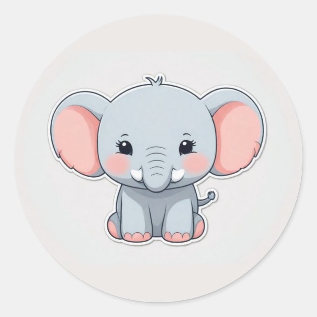 Sticker Rond Eléphant bébé souriant avec des joues blanches, ka (Devant)