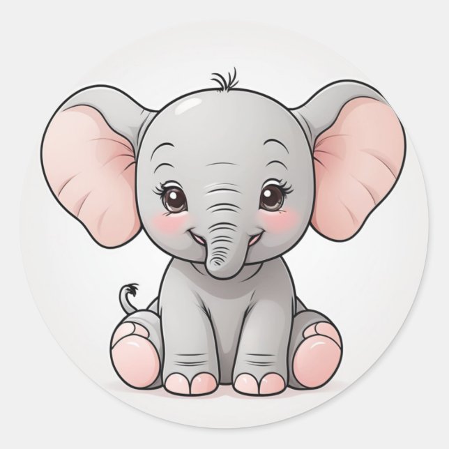 Sticker Rond Eléphant bébé souriant avec des joues blanches, ka (Devant)