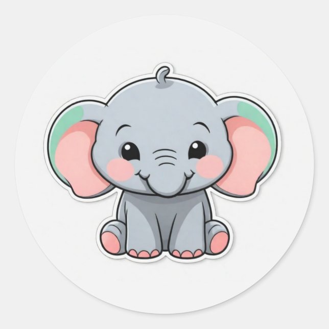Sticker Rond Eléphant bébé souriant avec des joues blanches, ka (Devant)