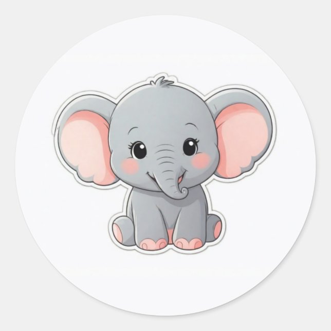 Sticker Rond Eléphant bébé souriant avec des joues blanches, ka (Devant)