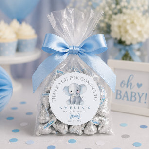Sticker Rond Éléphant Bleu Remerciement pour Baby Shower Bleu