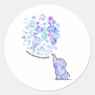 Sticker Rond Eléphant Bleu Violet Ballons Prévention du suicide