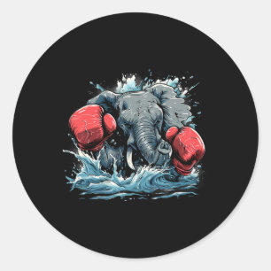 Sticker Rond Éléphant boxeur avec gants de boxe Kickboxing Drôl
