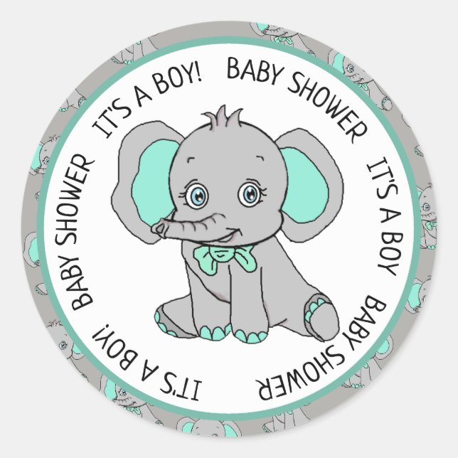 Sticker Rond Elephant, C'est un garçon, Baby shower (Devant)