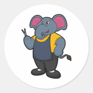 Sticker Rond Elephant coiffeur avec ciseaux