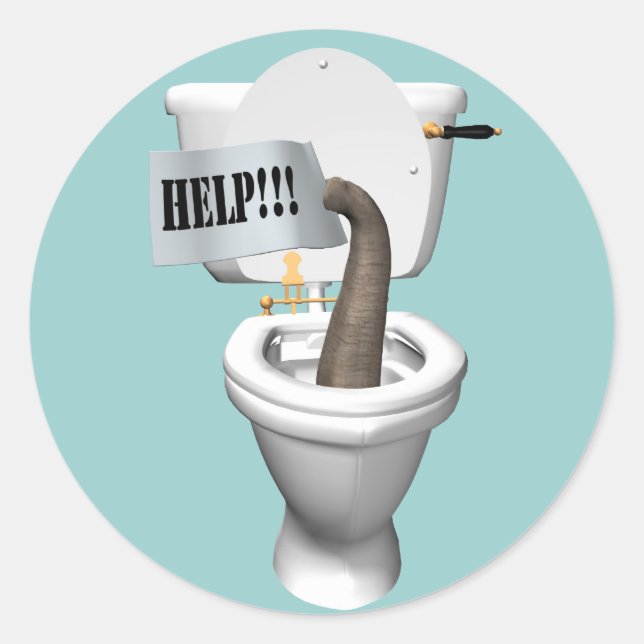 Sticker Rond Eléphant Coincé Dans Les Toilettes (Devant)