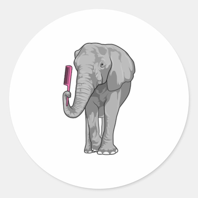 Sticker Rond Elephant comme coiffeur avec peigne (Devant)