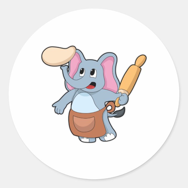 Sticker Rond Eléphant comme cuisinier avec broche à rouleaux &  (Devant)