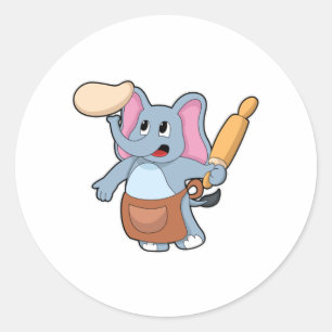 Sticker Rond Eléphant comme cuisinier avec broche à rouleaux & 