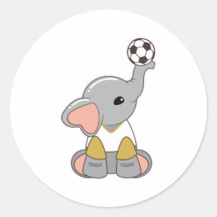 Sticker Rond Elephant comme joueur de football avec balle de fo