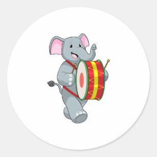 Sticker Rond Elephant comme musicien avec tambour