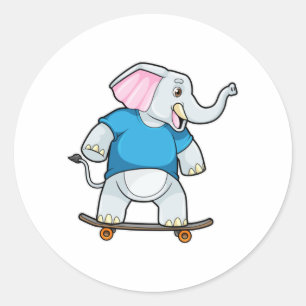Sticker Rond Elephant comme patineur avec skateboard