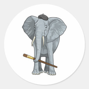 Sticker Rond Eléphant comme peintre avec pinceau