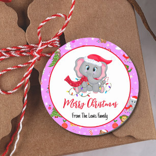 Sticker Rond Éléphant de bébé mignon avec des animaux de zoo en