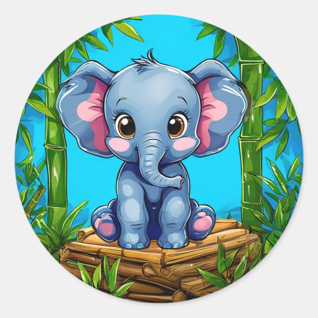 Sticker Rond Éléphant de dessin animé (Devant)