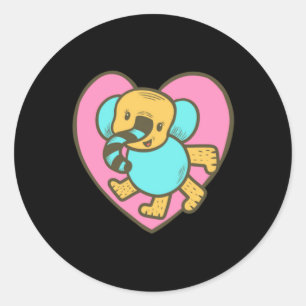 Sticker Rond Éléphant de dessin animé rétro Cœur d'amour