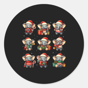 Sticker Rond Éléphant de Noël drôle amateur d'éléphant Pyjama H