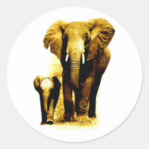 Sticker Rond Eléphant et bébé Eléphant