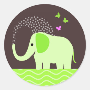Sticker Rond Eléphant et papillons mignons