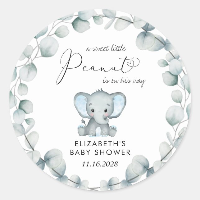 Sticker Rond Eléphant Eucalyptus Baby Boy Douche (Devant)