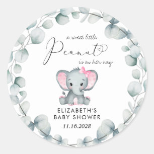 Sticker Rond Eléphant Eucalyptus Baby Girl Douche