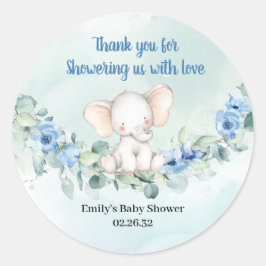 Sticker Rond Eléphant fleurs bleues eucalyptus wreath Douche