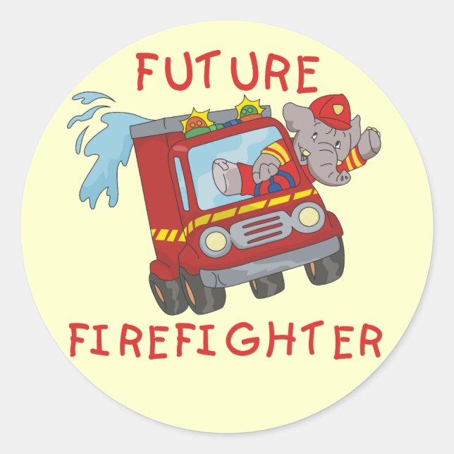Sticker Rond Elephant Futur pompier Tshirts et cadeaux (Devant)