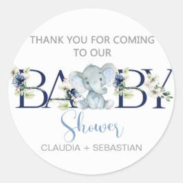 Sticker Rond Elephant garçon baby shower merci cercle autocolla