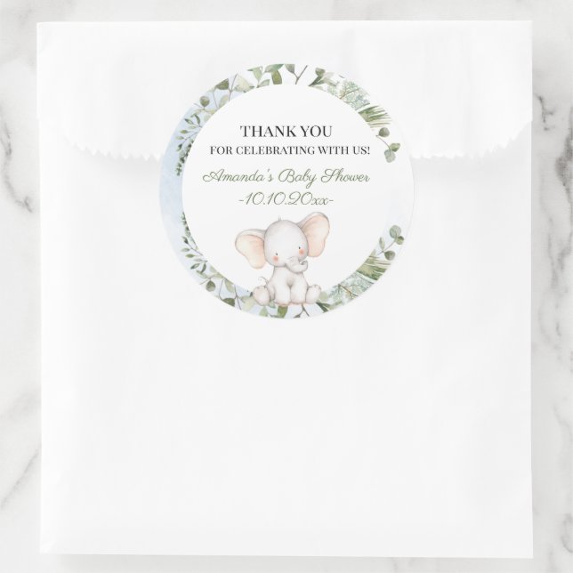 Sticker Rond Elephant Green Boy Boy Baby shower (Sac)