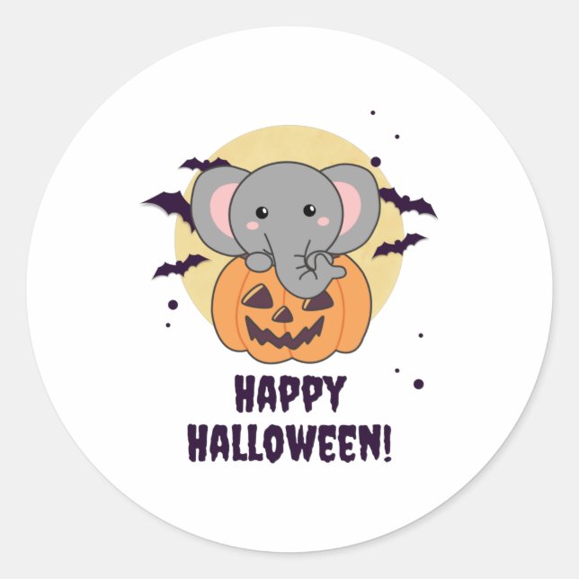 Sticker Rond Elephant In Pumkin Cute Elephant Happy Halloween (Devant)