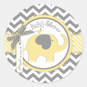 Sticker Rond Eléphant jaune et Baby shower d'impression Chevron