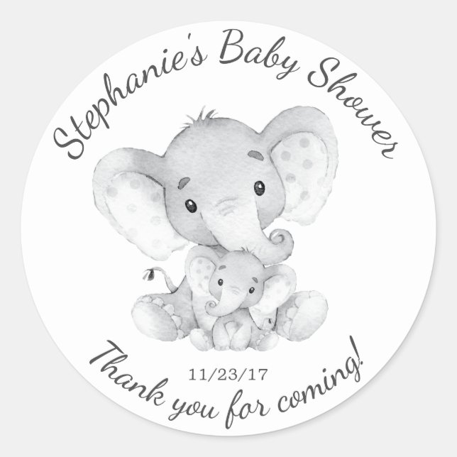 Sticker Rond Elephant Jungle Animaux Baby shower Favoriser Stic (Devant)