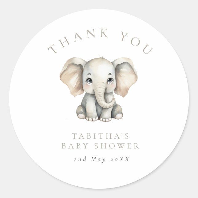 Sticker Rond Elephant Little Peanut Baby Shower Thank You (Devant)