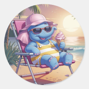 Sticker Rond Eléphant mangeant la glace d'été